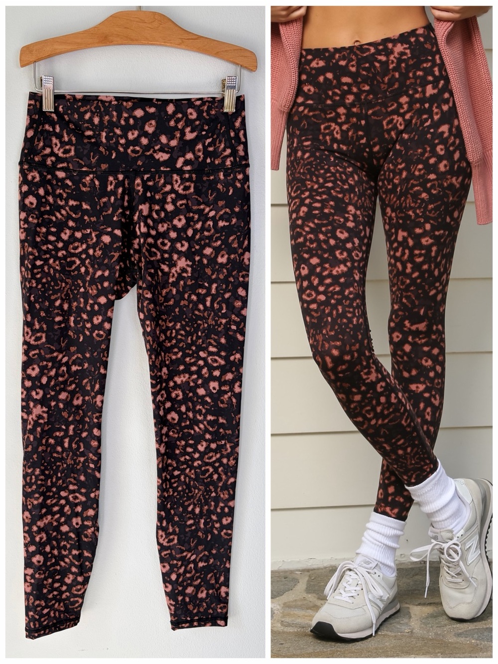 Varley Black Animal Print Luna Leggings Athleisure Athletic Workout Leopard
